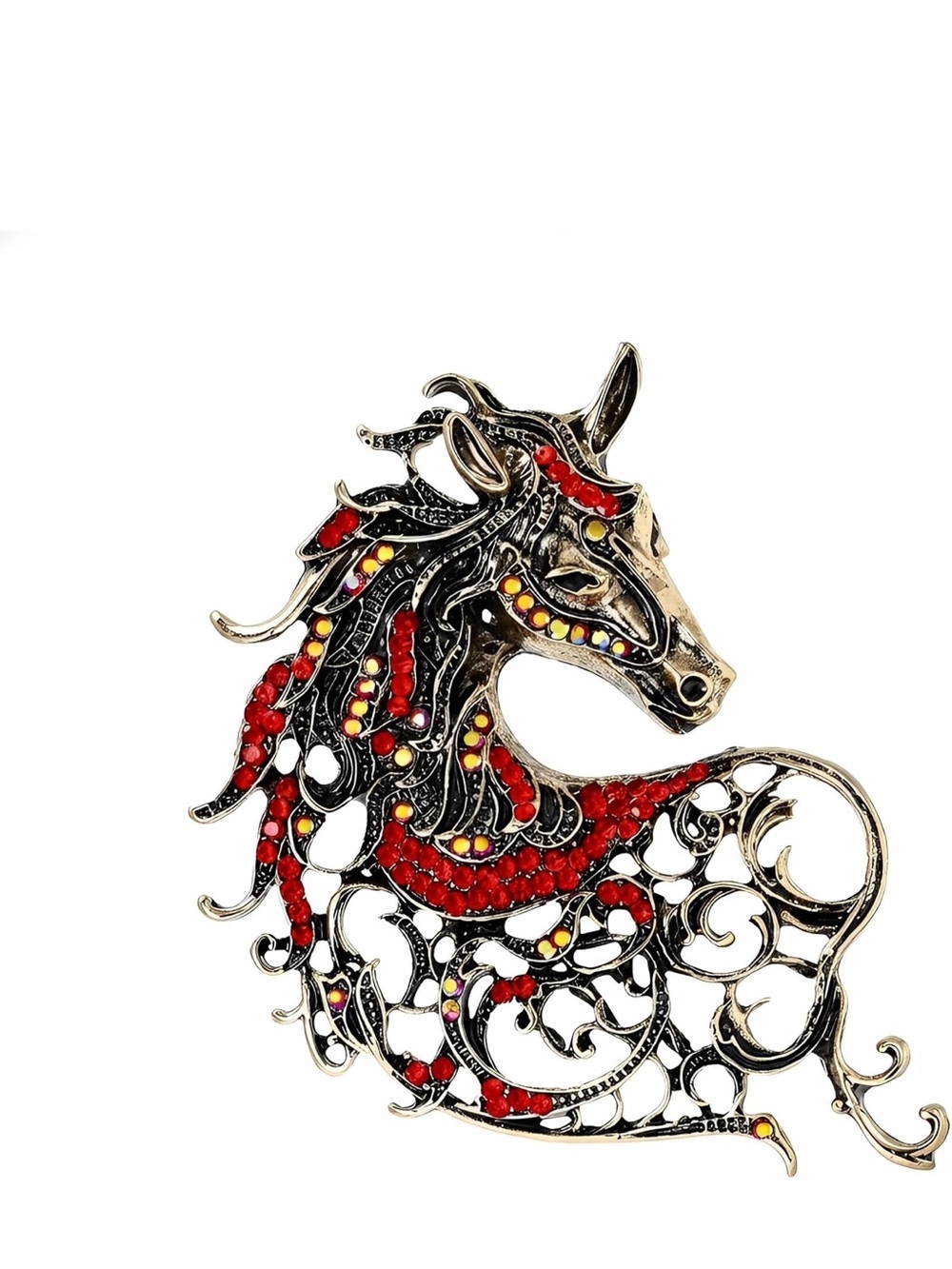 Anthropologie Red and Gold Filigree Horse Brooch - Picture 1 of 3
